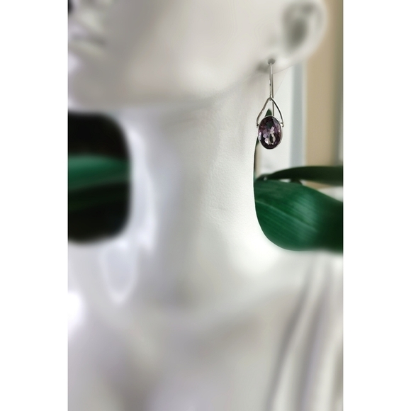 NWT Oval Cut Brazilian Amethyst Sterling Silver Drop Earrings - Picture 7 of 8